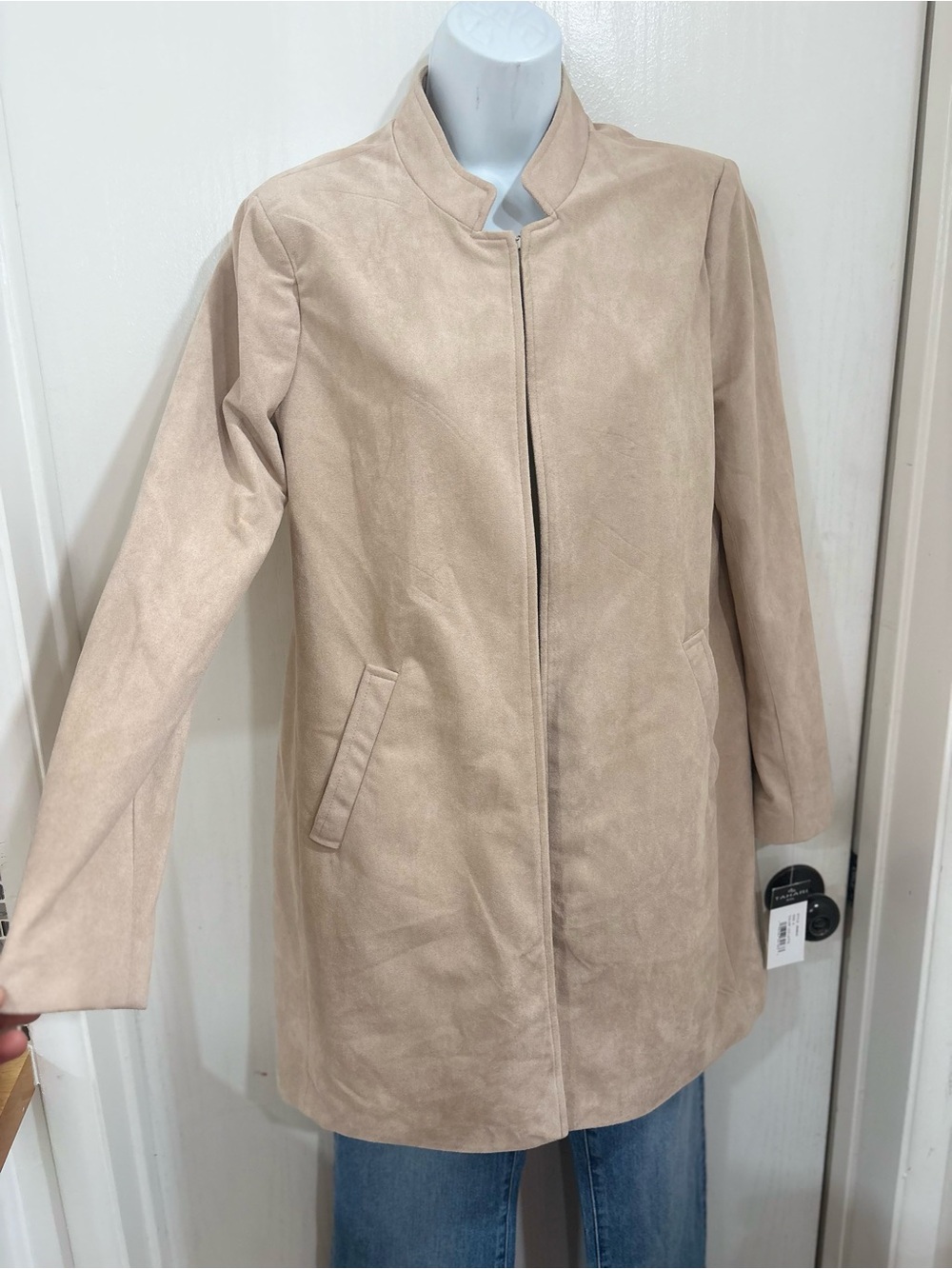 Tahari ASL Women's Faux Suede Trench Coat - Light Beige